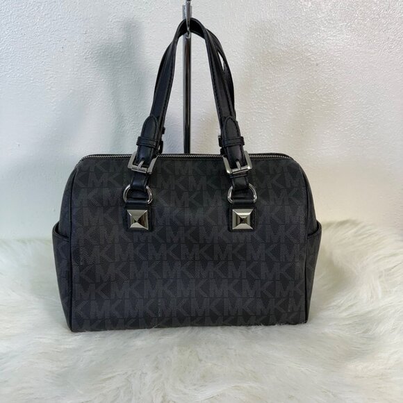 Michael Kors Grayson Signature MK Black Satchel Duffle Saffiano Leather Handbag - Picture 2 of 16